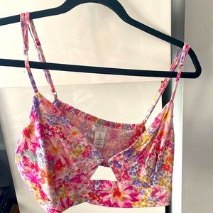 H&M floral crop top pink and purple large